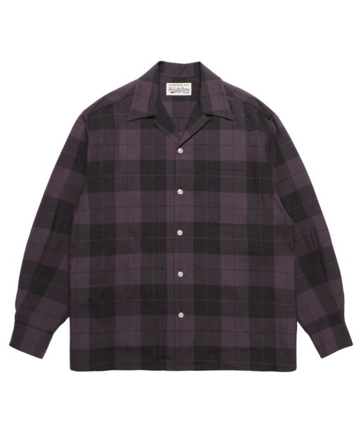 画像1: WACKO MARIA (OMBRE CHECK OPEN COLLAR SHIRT L/S) PURPLE (1)