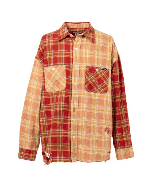 画像1: KAMIYA (Crazy Pattern Check Shirt) RED (1)