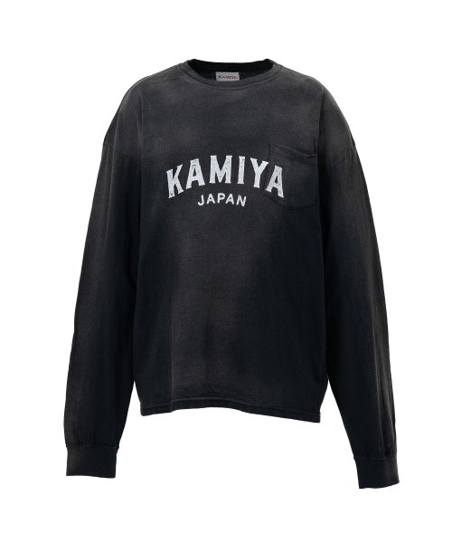 画像1: KAMIYA ("KAMIYA logo" Distressed Pocket L/S T-shirt) BLACK (1)