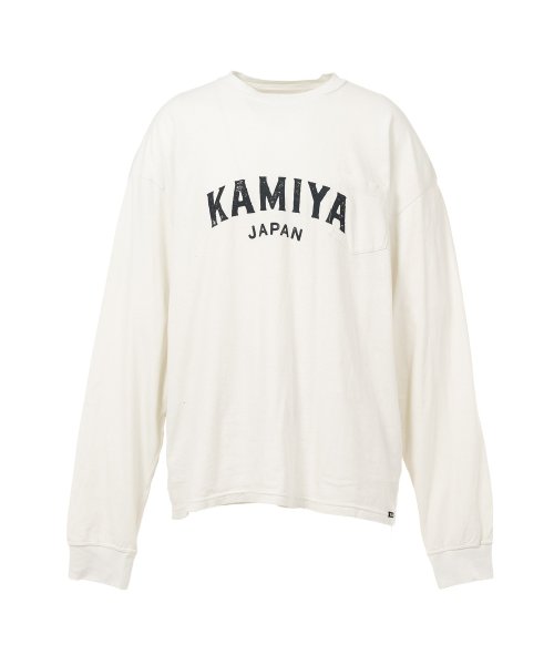 画像1: KAMIYA ("KAMIYA logo" Distressed Pocket L/S T-shirt) WHITE (1)