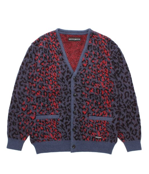 画像1: WACKO MARIA (LEOPARD MOHAIR CARDIGAN) NAVY (1)