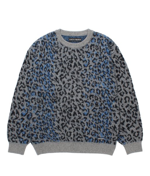 画像1: WACKO MARIA (LEOPARD MOHAIR CREW NECK SWEATER) GRAY (1)
