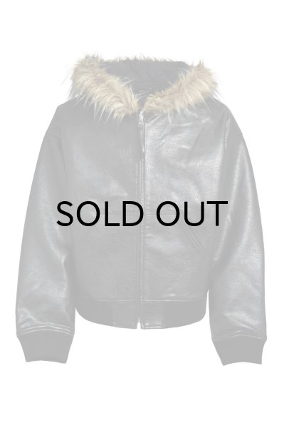 画像1: BREATH (FAUX LEATHER FUR HOODED JACKET) BLACK (1)