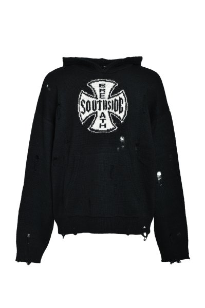 画像1: BREATH (SOUTHSIDE CROSS DAMAGE MOHAIR HOODIE) BLACK (1)