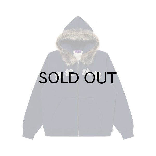 画像1: BLACK EYE PATCH (FAUX FUR HOODED HWC ZIP HOODIE) NAVY (1)