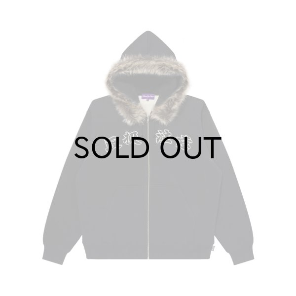 画像1: BLACK EYE PATCH (FAUX FUR HOODED HWC ZIP HOODIE) BLACK (1)