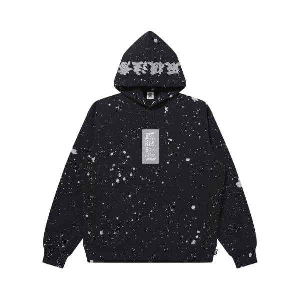 画像1: BLACK EYE PATCH (SPLATTERED REFLECTOR HWC LABEL HOODIE) BLACK (1)