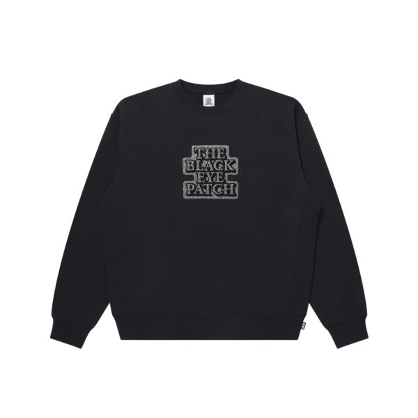 画像1: BLACK EYE PATCH (RHINESTONED OG LABEL CREW SWEAT) BLACK (1)