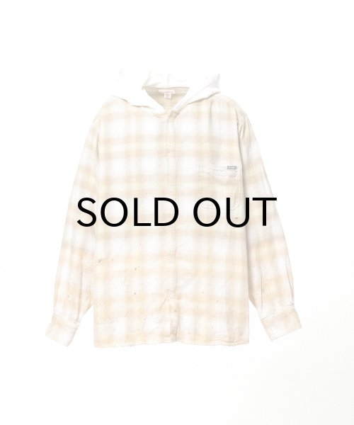 画像1: KAMIYA (Distressed Hooded Checked Shirt) YELLOW (1)