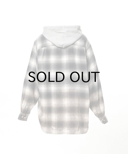 画像2: KAMIYA (Distressed Hooded Checked Shirt) BLACK (2)
