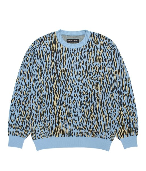 画像1: WACKO MARIA (LEOPARD JACQUARD SWEATER TYPE-2) L-BLUE (1)