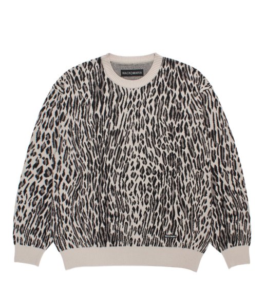 画像1: WACKO MARIA (LEOPARD JACQUARD SWEATER TYPE-2) IVORY (1)