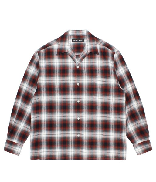 画像1: WACKO MARIA (OMBRE CHECK OPEN COLLAR SHIRT L/S TYPE-1) BROWN (1)