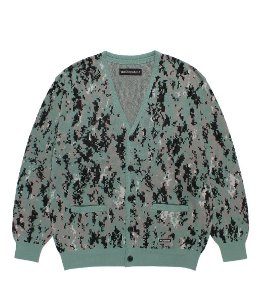 画像1: WACKO MARIA (DIGITALCAMO JACQUARD CARDIGAN) GREEN (1)