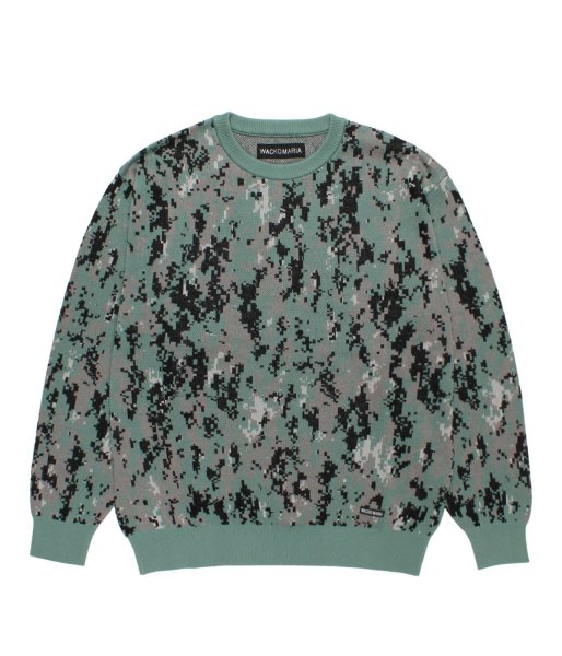 画像1: WACKO MARIA (DIGITALCAMO JACQUARD SWEATER) GREEN (1)