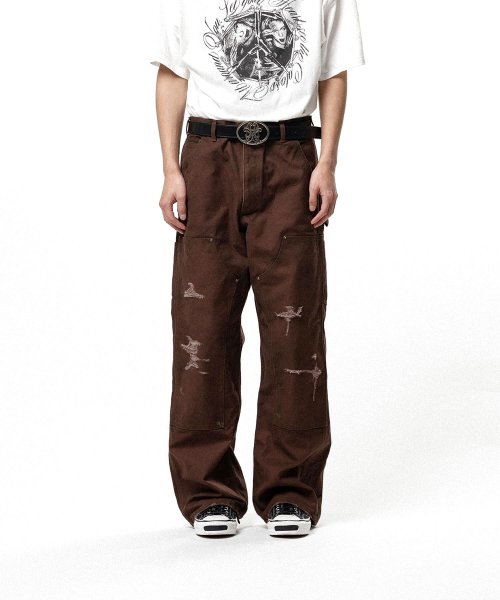 画像1: KAMIYA (BORO Duck Painter Pants) BROWN (1)