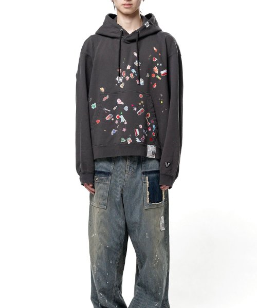 画像1: Maison MIHARA YASUHIRO (Kids Sticker Printed Hoodie) BLACK (1)