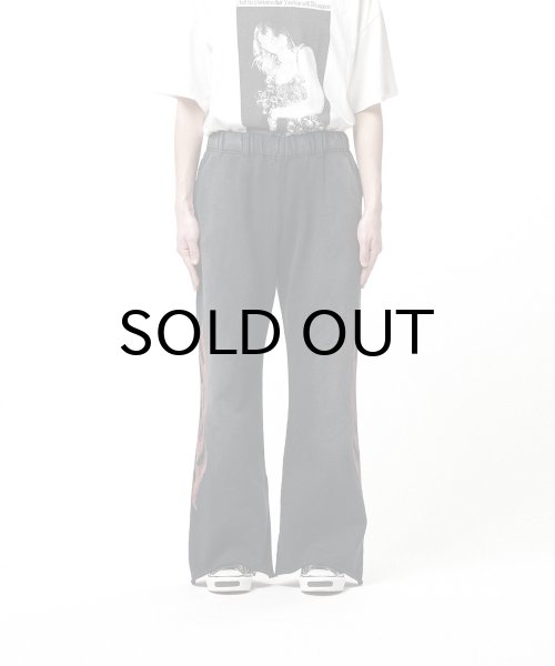 画像1: KAMIYA ("CRAYON FLAME" Distressed Bootcut Sweat Pants) BLACK (1)