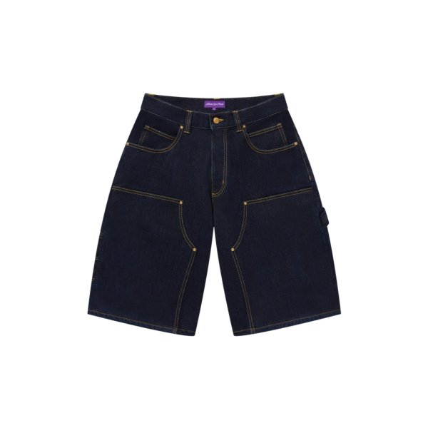 画像2: BLACK EYE PATCH (STENCIL LOGO DOUBLE KNEE DENIM SHORTS) INDIGO (2)