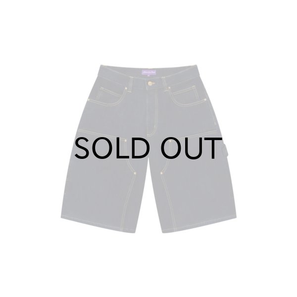 画像2: BLACK EYE PATCH (STENCIL LOGO DOUBLE KNEE DENIM SHORTS) INDIGO (2)