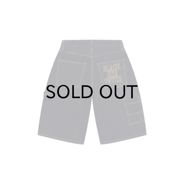 画像1: BLACK EYE PATCH (STENCIL LOGO DOUBLE KNEE DENIM SHORTS) INDIGO (1)