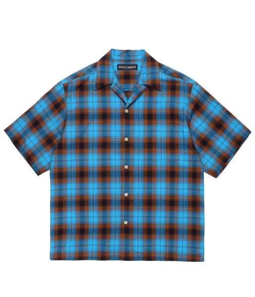 画像1: WACKO MARIA (OMBRE CHECK OPEN COLLAR SHIRT S/S TYPE-2) BLUE (1)