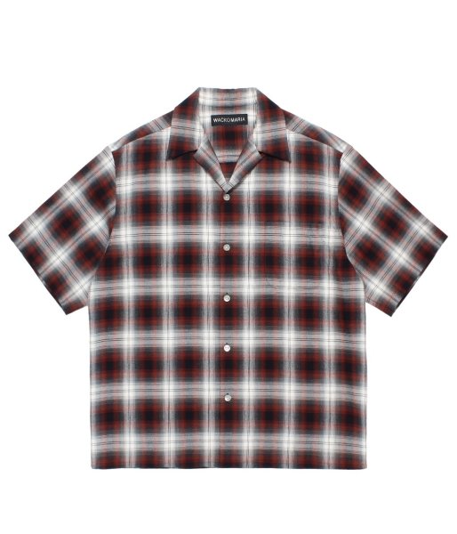 画像1: WACKO MARIA (OMBRE CHECK OPEN COLLAR SHIRT S/S TYPE-2) BROWN (1)