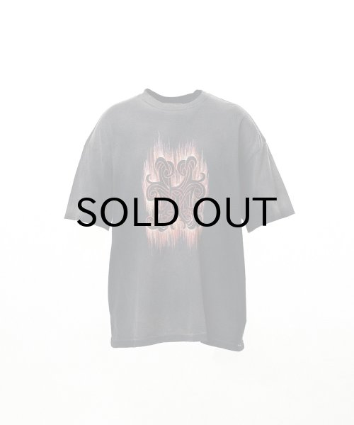 画像1: KAMIYA ("CRAYON FLAME" Distressed T-shirt) BLACK (1)