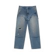 画像1: BLACK EYE PATCH (DOUBLE KNEE DAMAGED PAINTER PANTS) INDIGO (1)