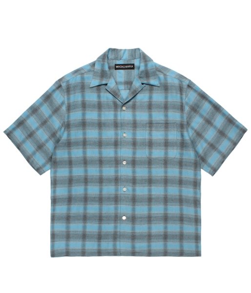 画像1: WACKO MARIA (OMBRE CHECK OPEN COLLAR SHIRT S/S TYPE-3) BLUE (1)