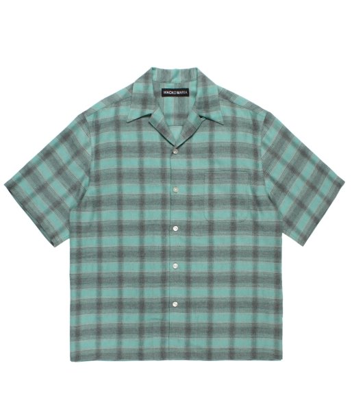 画像1: WACKO MARIA (OMBRE CHECK OPEN COLLAR SHIRT S/S TYPE-3) GREEN (1)