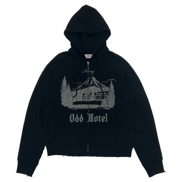 画像1: DAIRIKU ("ODD HOTEL" SILK-COTTON ZIP UP HOODIE) BLACK (1)