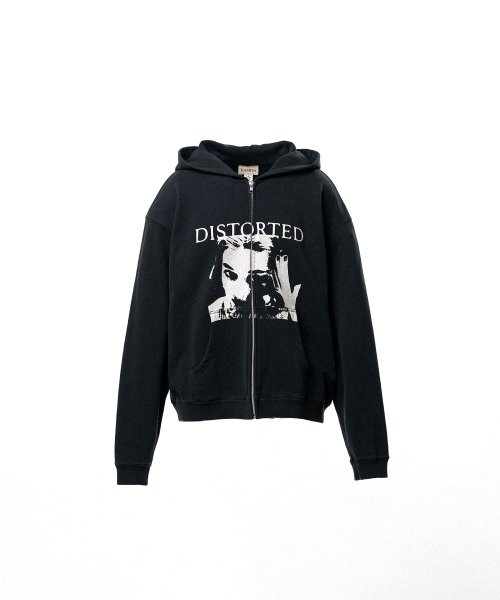 画像1: KAMIYA ("DISTORTED Girl" Zip-up Hoodie) BLACK (1)