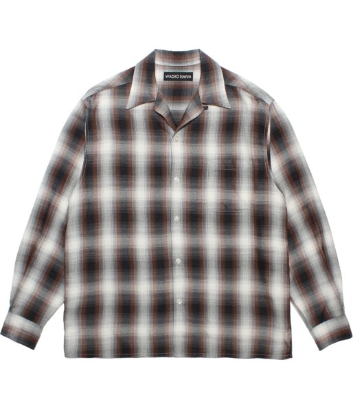 画像1: WACKO MARIA (OMBRE CHECK OPEN COLLAR SHIRT L/S TYPE-2) BROWN (1)