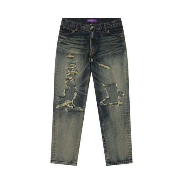 画像2: BLACK EYE PATCH (B EMBLEM DAMAGED SLIM JEANS) INDIGO (2)