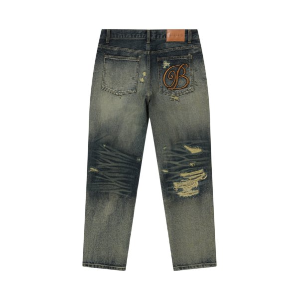 画像1: BLACK EYE PATCH (B EMBLEM DAMAGED SLIM JEANS) INDIGO (1)
