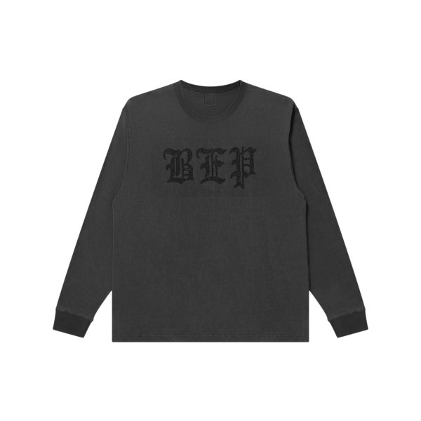 画像1: BLACK EYE PATCH (RHINESTONED 3 LETTER OE HEAVYWEIGHT L/S TEE) WASHED BLACK (1)