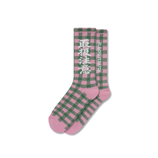 画像1: BLACK EYE PATCH (CHECKED HWC SOCKS) PINK (1)