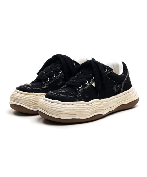 画像1: Maison MIHARA YASUHIRO ("OLIVER" RIPPING CANVAS LOW-TOP SNEAKERS) BLACK (1)