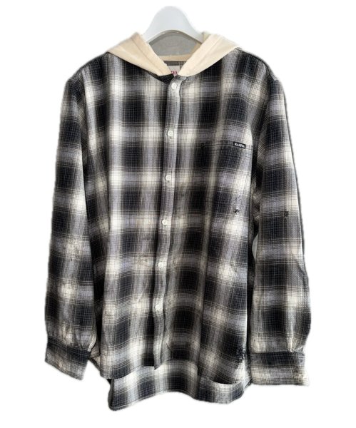 画像1: KAMIYA (OG Check Sun-Faded Hooded Shirt) BLACK (1)