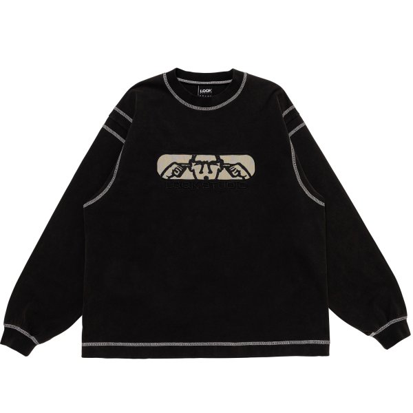画像1: LQQK STUDIO (GRAPHIC STITCH CREWNECK) WASHED BLACK (1)