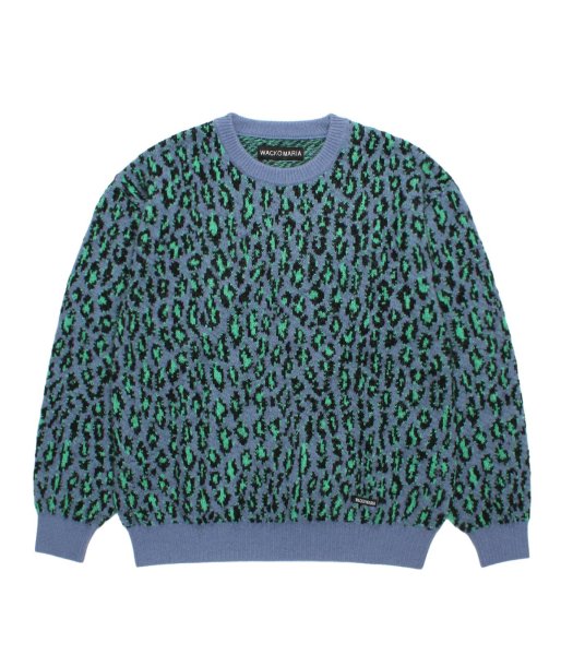 画像1: WACKO MARIA (LEOPARD MOHAIR JACQUARD CREW NECK SWEATER) BLUE (1)