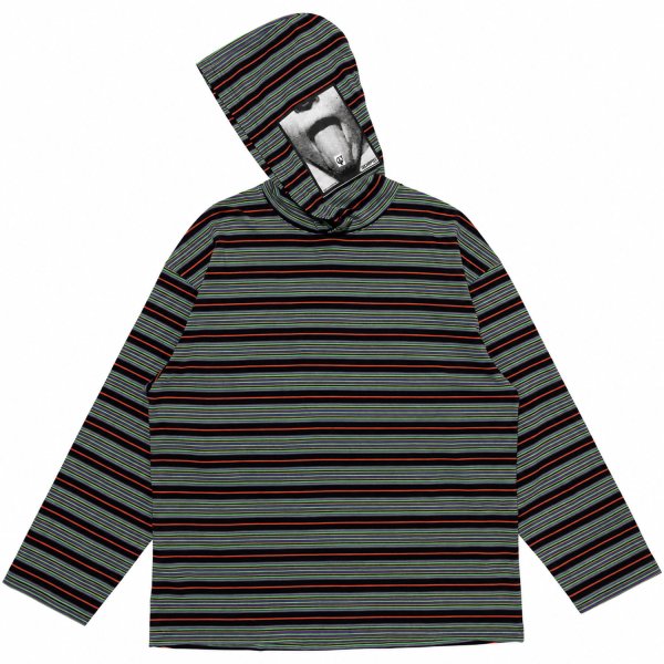 画像1: LQQK STUDIO (MULTI BORDER HOODED L/S TEE SEXHIPPIES COLLABORATION) BLACK (1)
