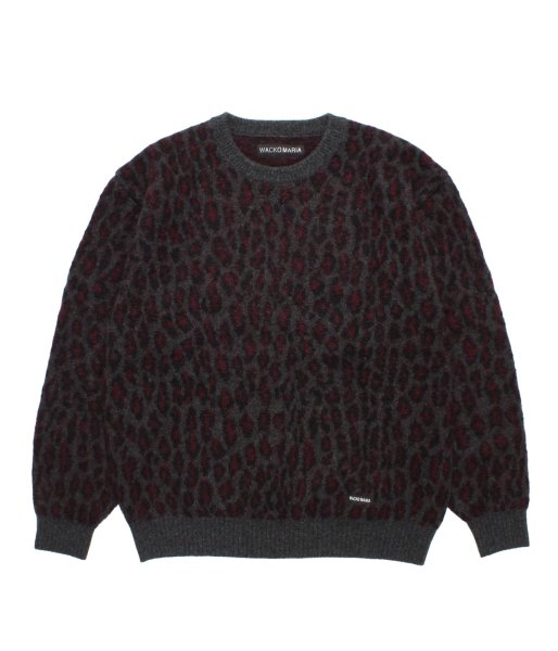 画像1: WACKO MARIA (LEOPARD MOHAIR JACQUARD CREW NECK SWEATER) CHARCOAL (1)
