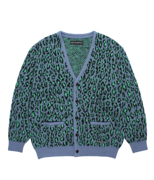 画像1: WACKO MARIA (LEOPARD MOHAIR JACQUARD CARDIGAN) BLUE (1)