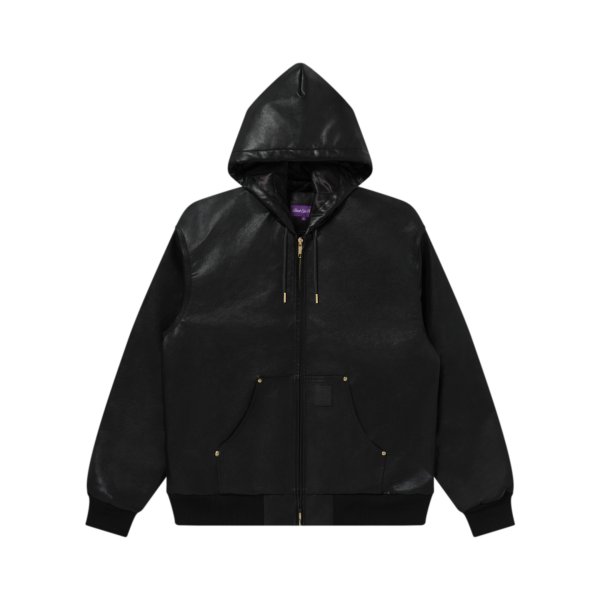 画像1: BLACK EYE PATCH (LEATHER PATCH PU HOODED JACKET) BLACK (1)