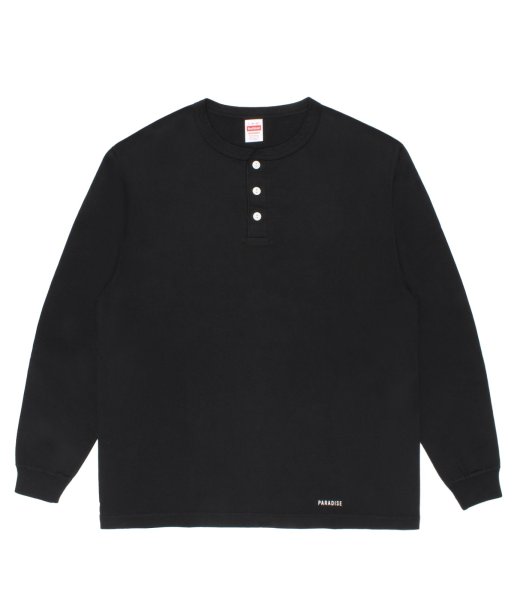 画像1: WACKO MARIA (HEALTHKNIT HENRY NECK LONG DLEEVE T-SHIRT) BLACK (1)