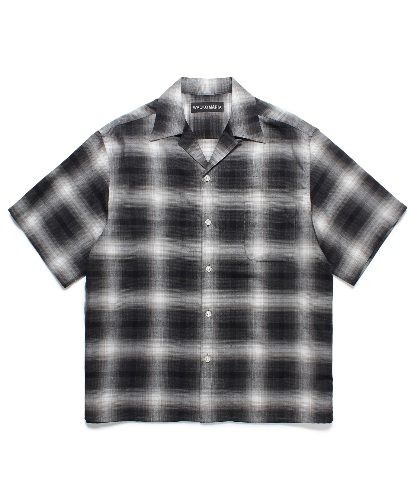 WACKO MARIA (OMBRE CHECK OPEN COLLAR SHIRT S/S TYPE-2) GRAY