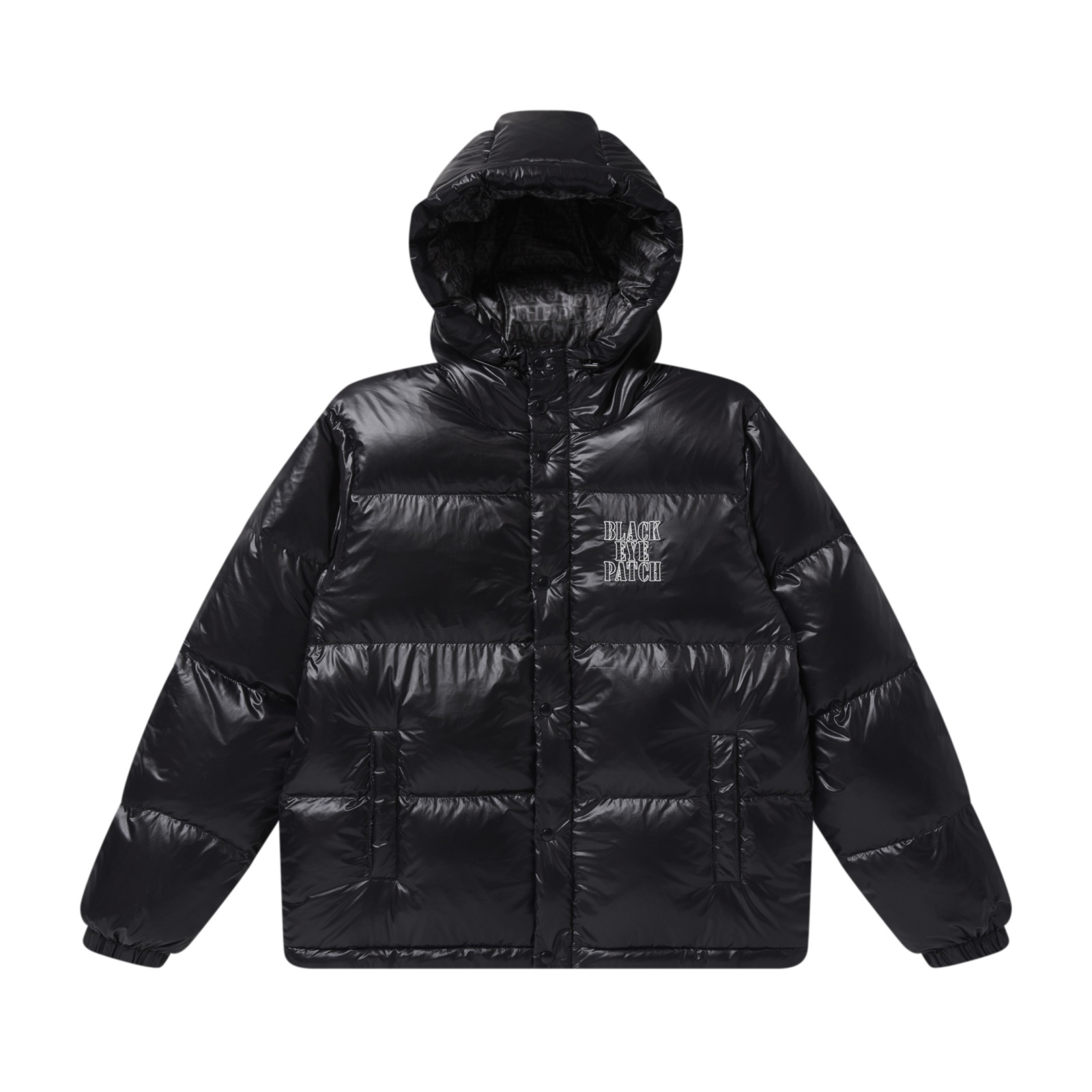 BLACK EYE PATCH (STENCIL LOGO HOODED DOWN JACKET) BLACK - FAMLEST